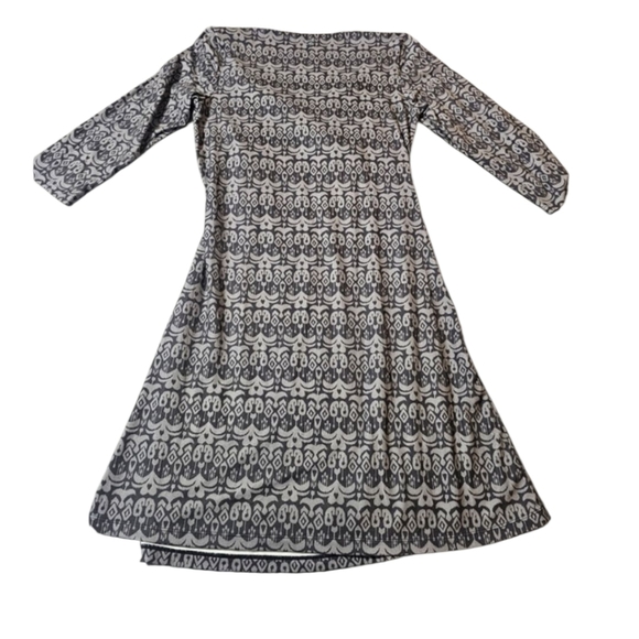 Prana Faux Wrap Ikat Print Dress – Grey/Dark Grey, Size L - Picture 4 of 8